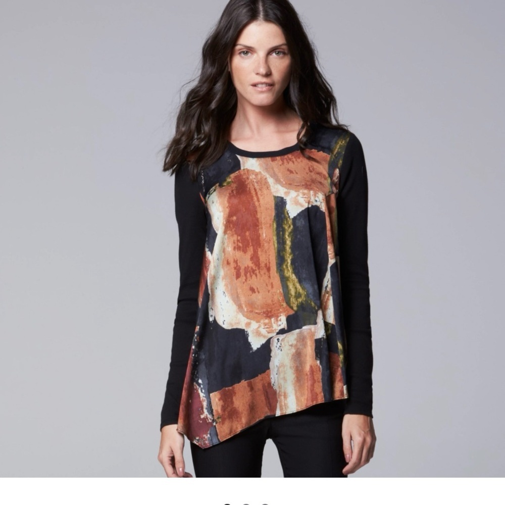 Long sleeve Blouse Simply Vera Orange Black Fall color Asymmetrical size‎ large